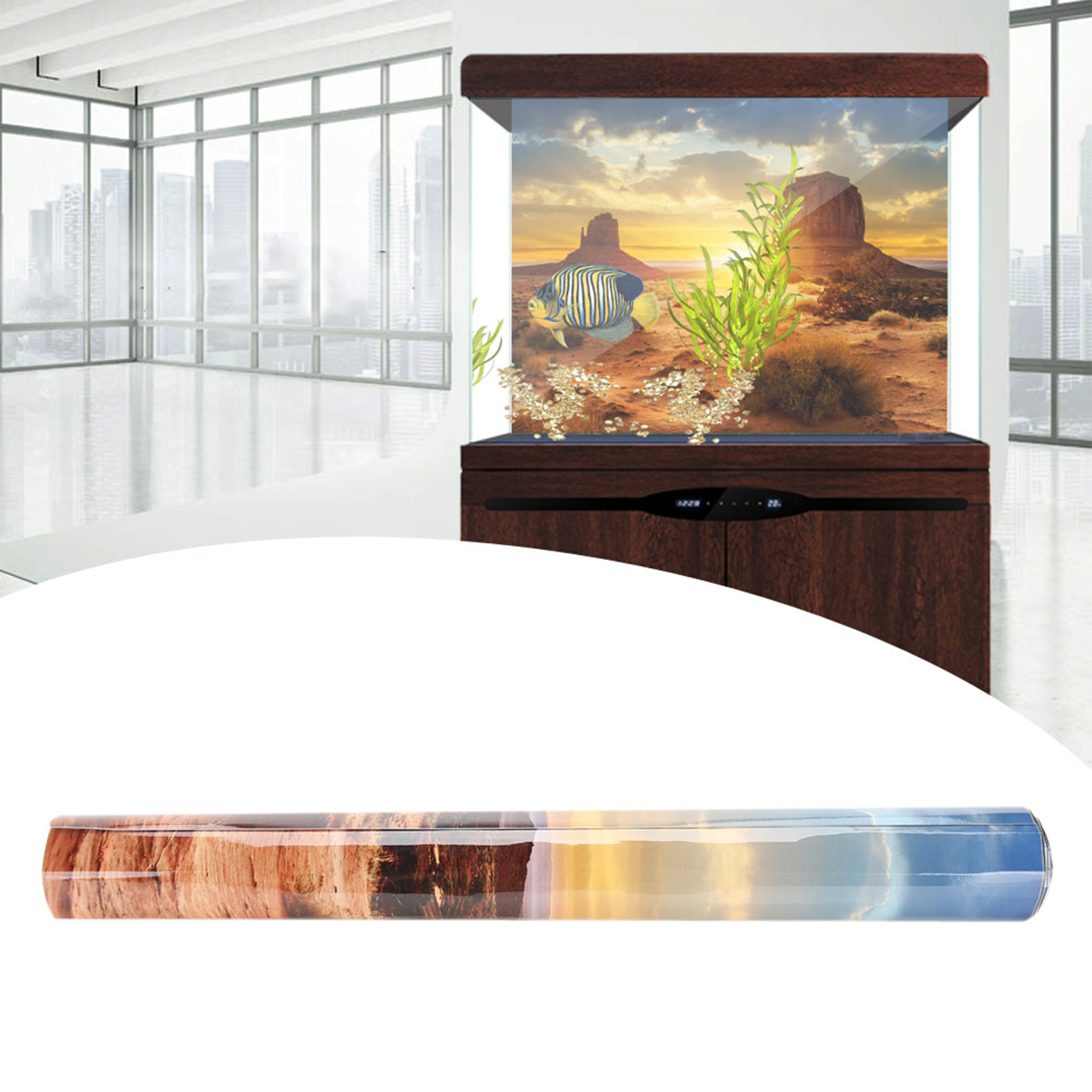 Fish Tank Background Paper, PVC Aquarium Background Poster, Fish Tank Poster Non-glare Yellow for Aquarium Fish Tank