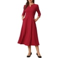thumbnail image 1 of INSPIRE CHIC Robe de Travail pour Femme Ligne A Manches 3/4 Robe Midi Élégante TG Rouge, 1 of 6