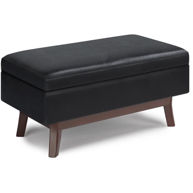 Simpli Home Owen 36 Pouces Petit Pouf de Rangement en Similicuir Noir Minuit