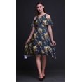 thumbnail image 2 of Bimba Blue Bird Print Flutter Sleeve Womens Party Tunic Cold Shoulder Midi Dress - X-Small, 2 of 6