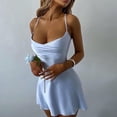 thumbnail image 2 of Kcodviy Women's Satin Mini Dress Ladies Lace Dresses Spaghetti Strap Backless Bodycon Old Lady House Dress Ruched Wrap Club Cocktail Ladies Flapper Dresses Party Dresses, 2 of 7