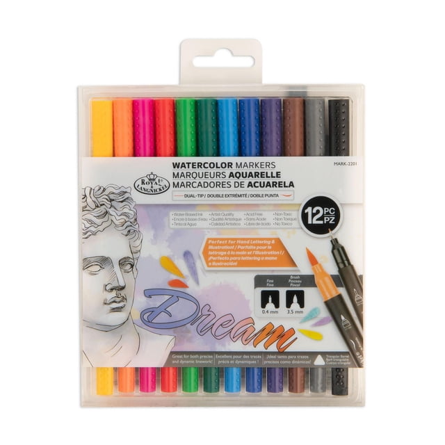 Royal & Langnickel - Waterbased Marker, Brush Tip and Fineliner, Assorted Colors, 12 pack