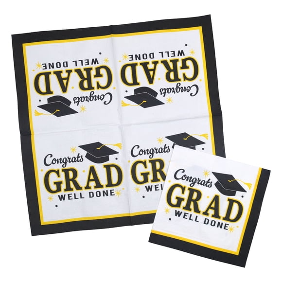 Serviettes en papier noir, blanc et jaune (lot de 18), 33 cm x 33 cm, pour adultes, décoration, remise de diplômes, pour célébrer