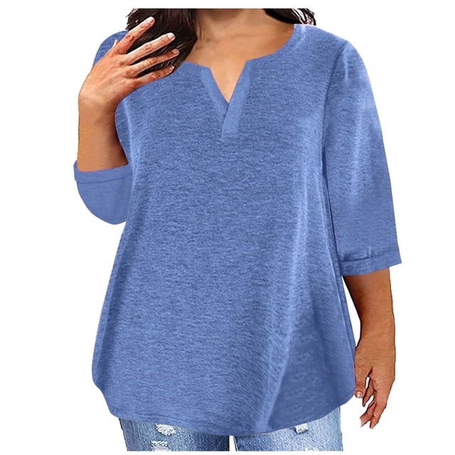 AherBiu Plus Size T Shirts for Women V Neck Loose Comfy Basic Tees Summer Workout Oversized Tshirt Tops