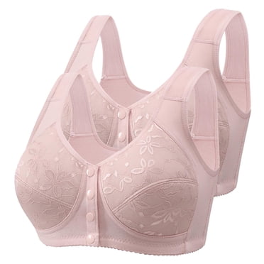Amzcrzy 2PC Plus Size Bras for Women Seamless Embroidered Wireless Bras for Large Bust Comfy Breathable Front Closure Bras for Women No Underwire Everyday Underwear