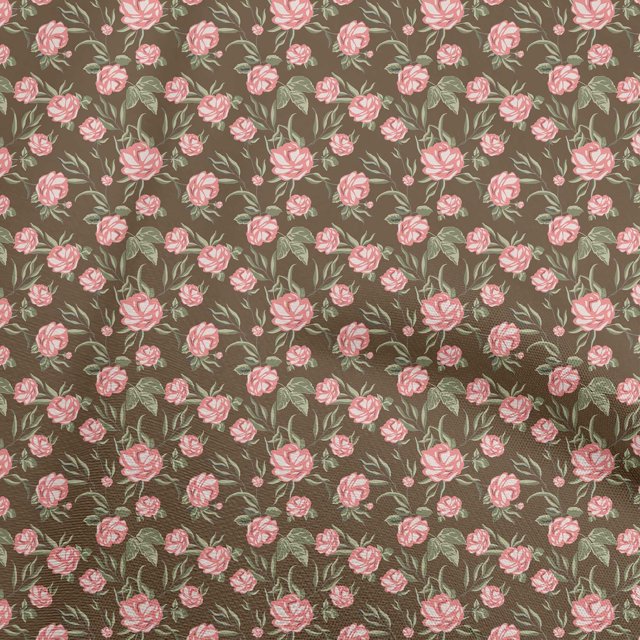 oneOone Polyester Spandex Brown Fabric Floral Sewing Craft Projects Fabric Prints By Yard 56 Inch Wide