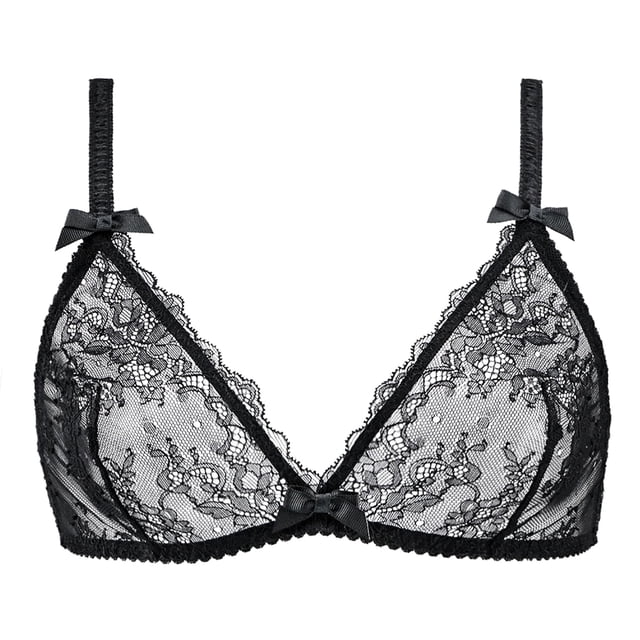 Sous-vêtements pour Femmes en Maille Transparente Lingerie Broderie Soutien-Gorge et String et Bas