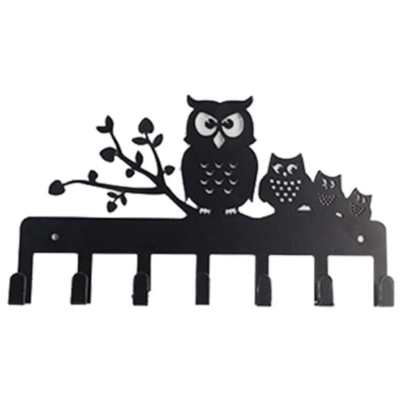 Porte-clés pour Mur en Métal Vintage Hibou Crochet pour Clés Déco Maison Porte-Clés Décoratif avec 7 Crochets Noir Crochets Transparents pour Accrocher Guirlandes Lumineuses