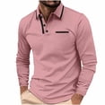 thumbnail image 2 of QIPOPIQ Polo pour Homme à Manches Longues Mode Col à Rayures Diagonales T-Shirt Classique Décontracté Liquidation, 2 of 10