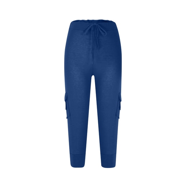 Plus Size Capris for Women Cargo Cropped Pant with Pockets Drawstring Casual Summer Pants E-2-Blue