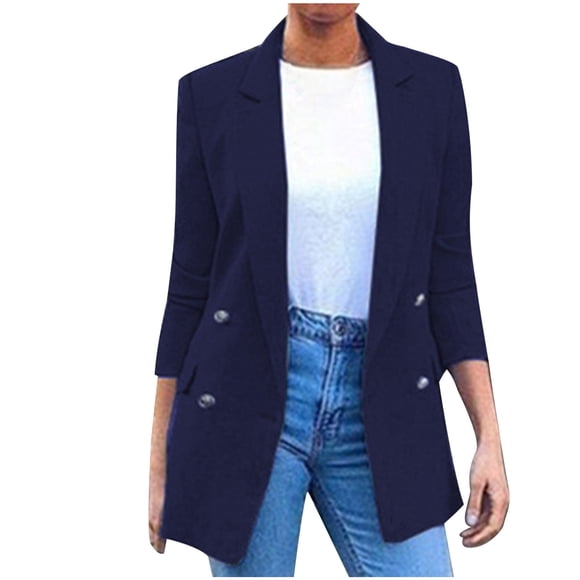 EGNMCR Womens Blazer Jackets, Long Sleeve Lapel Open Front Pockets, Casual Work Office Blazers, Button Jacket Suit Womens Ladies Solid Turn Down Collar Jacket Long Sleeve Coat Outerwear Women Coat
