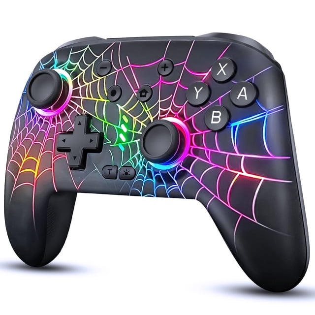 Manette Pro Switch, Joysticks de Manette Switch, Manette Switch pour Nintendo Switch/OLED/Lite, Télécommande Sans Fil Switch Pro ZRZLMVP pour PC/IOS/Android avec Fonction Turbo, 1000mAh, Spiderweb Black