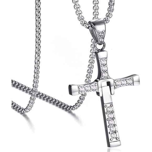 LAICAIW Fast and Furious Necklace Silver Cross Vin Diesel Cross Necklace Furious for Men Womens Big Cross Necklace Dom Toretto Necklace Gifts