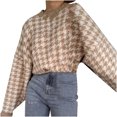 thumbnail image 1 of IROINID Chandail à Encolure Ronde pour Femme, Chandail à Carreaux Ample Mi-Long à Manches Longues, Tricot Géométrique Rétro, 1 of 4
