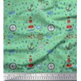 thumbnail image 1 of Soimoi Tissu Satin Modal Vert, Imprimé Nautique Yacht et Boussole de Direction, Tissu au Mètre, 42 Pouces de Large, 1 of 3