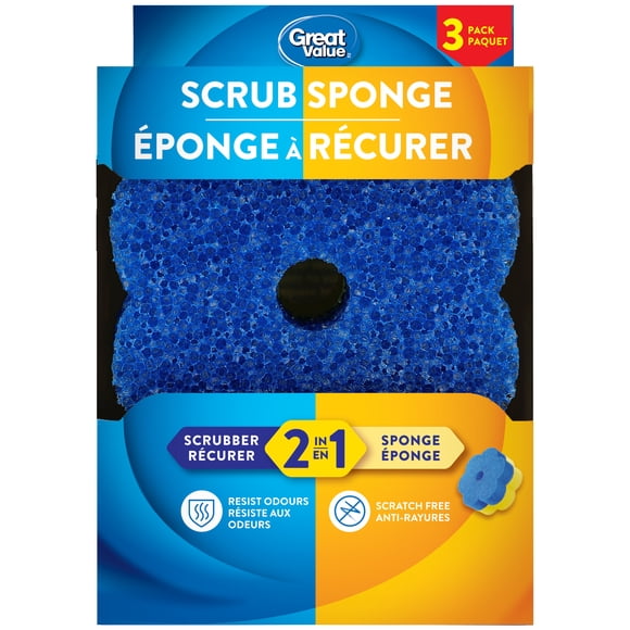 Great Value 2-in-1 Scrub Sponge, 3 Pack, 3 Pieces