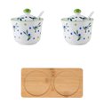 thumbnail image 1 of Hand Drawn Pattern Sugar Bowl With Lid, Ceramic Teacup Shape Sugar Pot, Coffee Accessories, Sugar Pourer, Kitchen Storage-Green Blue Plum-2 Set, 1 of 8