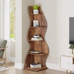 Tribesigns 5-Tier Corner Shelf, Rustic Corner Bookcase Storage Rack with Unique Shape for Living Room (Brown)