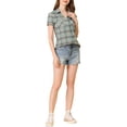 thumbnail image 2 of INSPIRE CHIC Chemises à Carreaux pour Femmes Col en Pointe Boutonnées Blouses de Rentrée Gris Bleu TG, 2 of 6