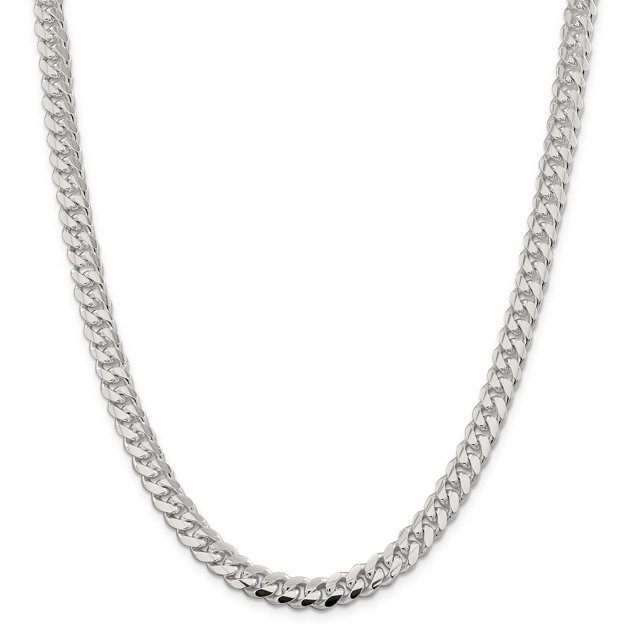 Sterling Silver 7.8mm Polished Domed Curb Chain (Weight: 88.2 Grams, Length: 26 Inches)