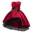thumbnail image 2 of EGNMCR Vêtements pour Bébé Fille Vêtements pour Tout-Petites Filles Tulle Tempérament Fleurs Nœud Papillon Robe de Fête d'Anniversaire Longue Robes, 2 of 8