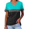 thumbnail image 2 of Yuyuzo T-Shirts pour Femmes Manches Courtes Décontractés Col en V Tops d'Été Color Block Tees Amples, 2 of 4
