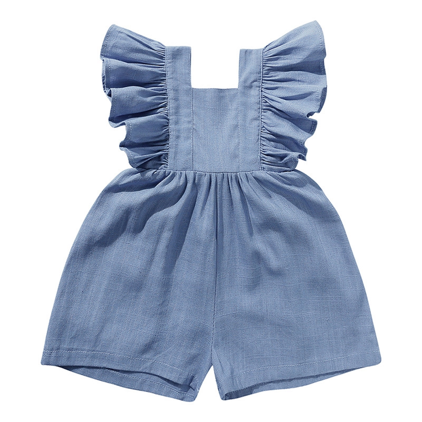 XDZJLR Girls' Jumpsuits & Rompers Baby Boys Playsuits Ruffled Fly Sleeve Newborn Linen Overalls Infant Summer Clothes Romper Blue 6-12 Months
