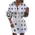 thumbnail image 1 of QTBIUQ Robe pour Femmes à la Mode avec Boutons, Couture, Manches Longues, Imprimée, Taille, Manches Lanterne, 1 of 1