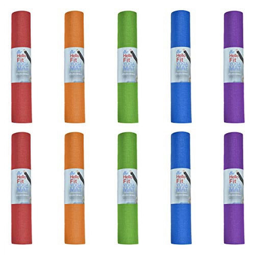 Hello Fit Yoga Mats, Bulk 10 Pack, Affordable Exercise Gym Mats with Non-Slip Texture, Easy to Clean, Assorted