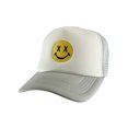 thumbnail image 1 of Gravity Threads Smile Face Embroidery Adjustable Trucker Hat - Cross Eye - White/Grey, 1 of 2