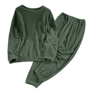 LMKIHUSA Fleece Pajama Sets for Women 2 Piece Thick Velvet Sherpa Pjs Long Sleeve Solid Lounge Sets Winter Warm Cozy Sleepwear Army Green,XXL