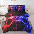 thumbnail image 1 of YST 7Pcs Kids Gamer Comforter Set Full, Gaming Bedding Comforter Set, Video Games Gamepad Bed In A Bag Neon Glowing Square Geometric Grid Red Blue Bed Sets With Comforter And Sheets, 1 of 1