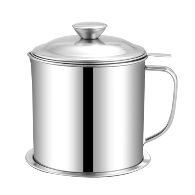 Kitchen Oil Pot Stainless Steel Oil Filter Household Cooking Oil Fat Separator with Lid