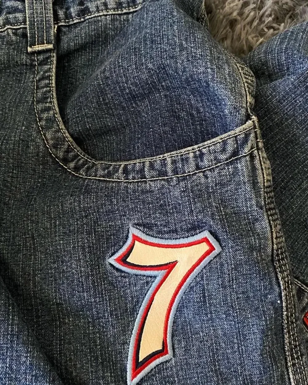 Number 7 Dice Streetwear JNCO Jeans Y2K Hip Hop Graphic