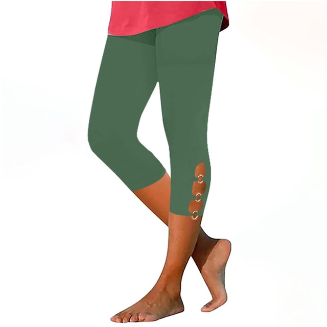 Timegard Womens Capri Pants Elastic Waisted Cutout Slim Solid Color Comfy Short Leggings Bottom Trousers