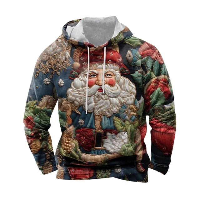 Penkiiy Chandails de Noël pour Hommes Xmas Chandail à Imprimé Graphique 3D Surdimensionné à Manches Longues Col Rond Chandail à Enfiler Hauts L Multicolore