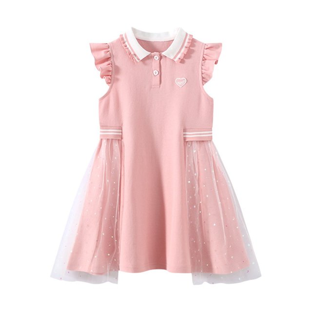 LOVZFMLL Girls' Summer Short Sleeve Ruffled Lace Round-Neck Embroidery Mesh Princess Bow Skirt