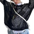 thumbnail image 2 of Pull-over en Crochet Découpé pour Femmes Couleur Unie Manches Longues Pull Court Transparent en Résille, 2 of 5