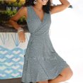 thumbnail image 2 of TSADFHJI Ensemble Jupe en Tricot Débardeur Femme Robe Portefeuille Fleurie Col en V Midi Ligne A Évasée Manches Courtes à Revers Robe Midi Multicolore Col Rond Robes Mini m Gris, 2 of 8