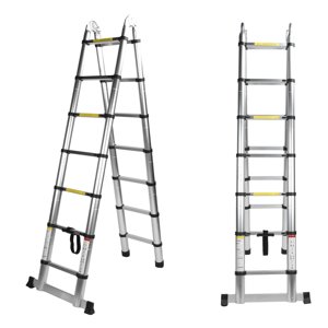 Échelle télescopique, 4.4m Échelle en alliage d'aluminium, DIY Échelle extensible pliable avec extension télescopique multi-fonction, charge 330lbs 150kg