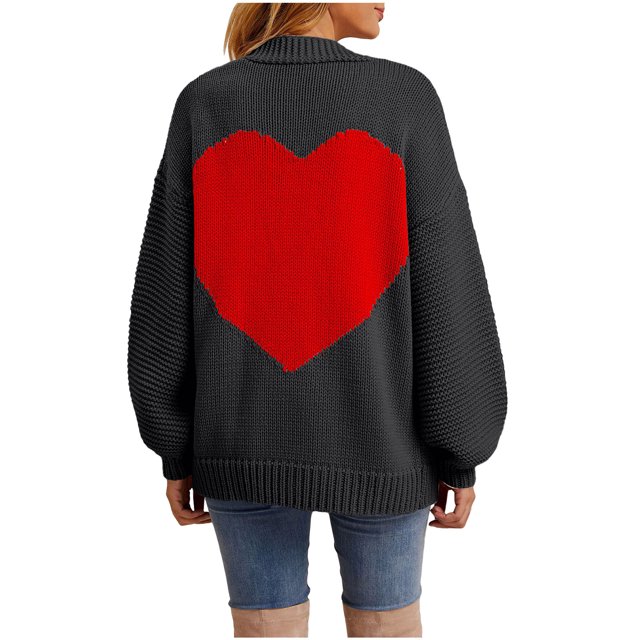 Yuyuzo Chandail pour Femmes Col Rond Manches Longues Cœur Graphique Chandail Automne Hiver Hauts Tricotés