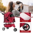thumbnail image 4 of Poussette pour Chien Poussette pour Animal Poussette pour Chat pour Chiens Moyens et Petits Pliable de Voyage 3 Roues Imperméable Poussette pour Chiot, Rouge, 4 of 5