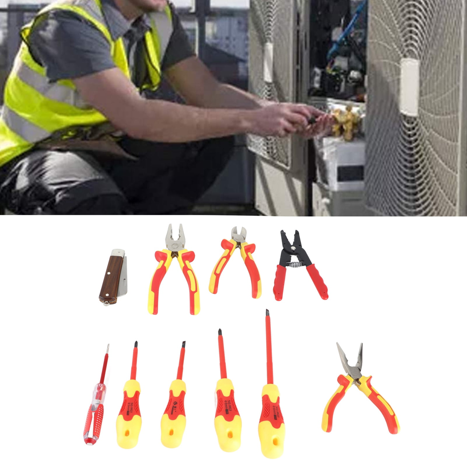 Insulated Electrician Tool Set, Electrician Tool Set Wear Resistant Anti Slip with Slotted Cross Head Tip for Wire Stripping