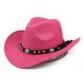 thumbnail image 1 of Jazz Casquette Large Bord Cowboy Style Rivet Rouler Uni Couleur Chapeau Fedora Habiller Chapeau Accessoire, 1 of 8