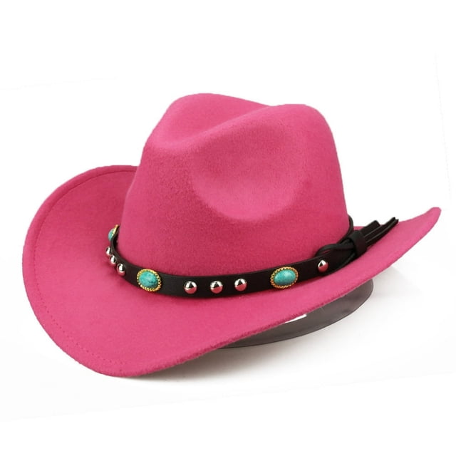 Jazz Casquette Large Bord Cowboy Style Rivet Rouler Uni Couleur Chapeau Fedora Habiller Chapeau Accessoire