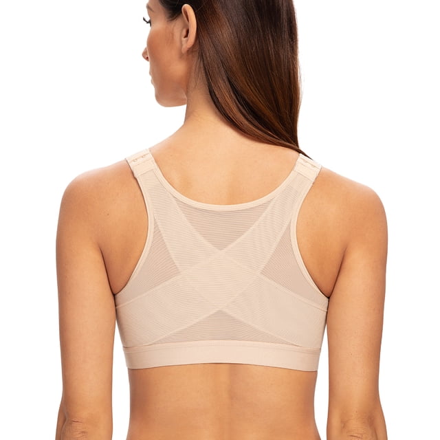 MELENECA Soutien-Gorge Posture Sans Armatures à Fermeture devant pour Femme Beige 42E