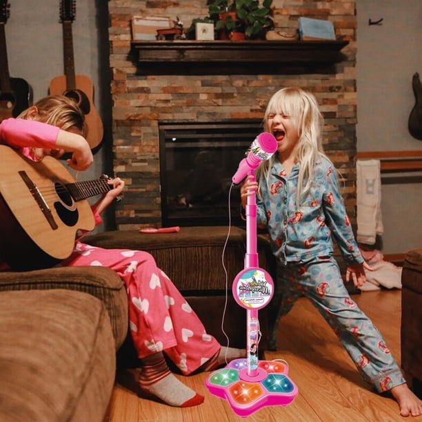 Guitare Et Microphone Jouet 2-en-1 Avec Support Réglable – Lumières Et Sons – Dès 5 Ans