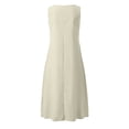 thumbnail image 5 of Ohufall Robe Femme en Coton et Lin à Col en V Sans Manches Décontractée Robe Débardeur Unie Confortable avec Poches Robe Midi d'Été Chic, 5 of 5