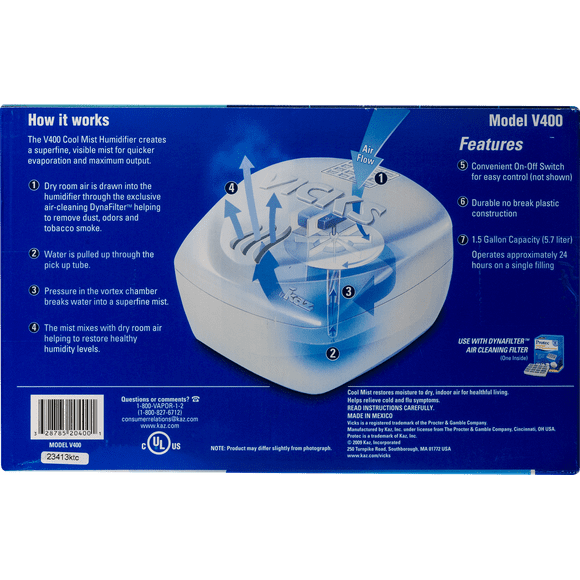 Refurbished Kaz V400R Vicks Cool Mist Humidifier w/ Air Cleaning Filter 1.5 Gallon