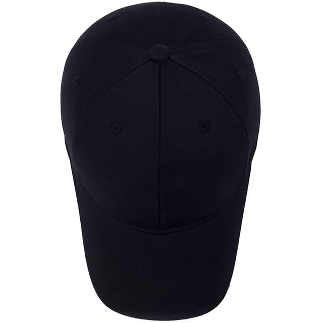 Baseball Cap Men Hat Cotton Light Board Solid Color Baseball Cap Men Cap Hat. A front-facing view of a solid black cotton baseball cap with a curved brim and six-panel design. The cap features an adjustable strap for a customizable fit, suitable for head circumferences of 56-60 cm (22.04-23.62 inches). Designed as a unisex sun hat, it is lightweight and versatile for casual wear.